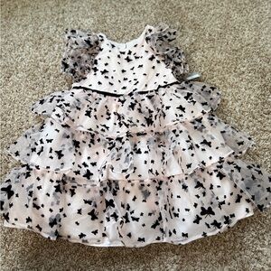 Kids Pink Tulle Tiered Dress with Black Butterfly Print SZ 5T
